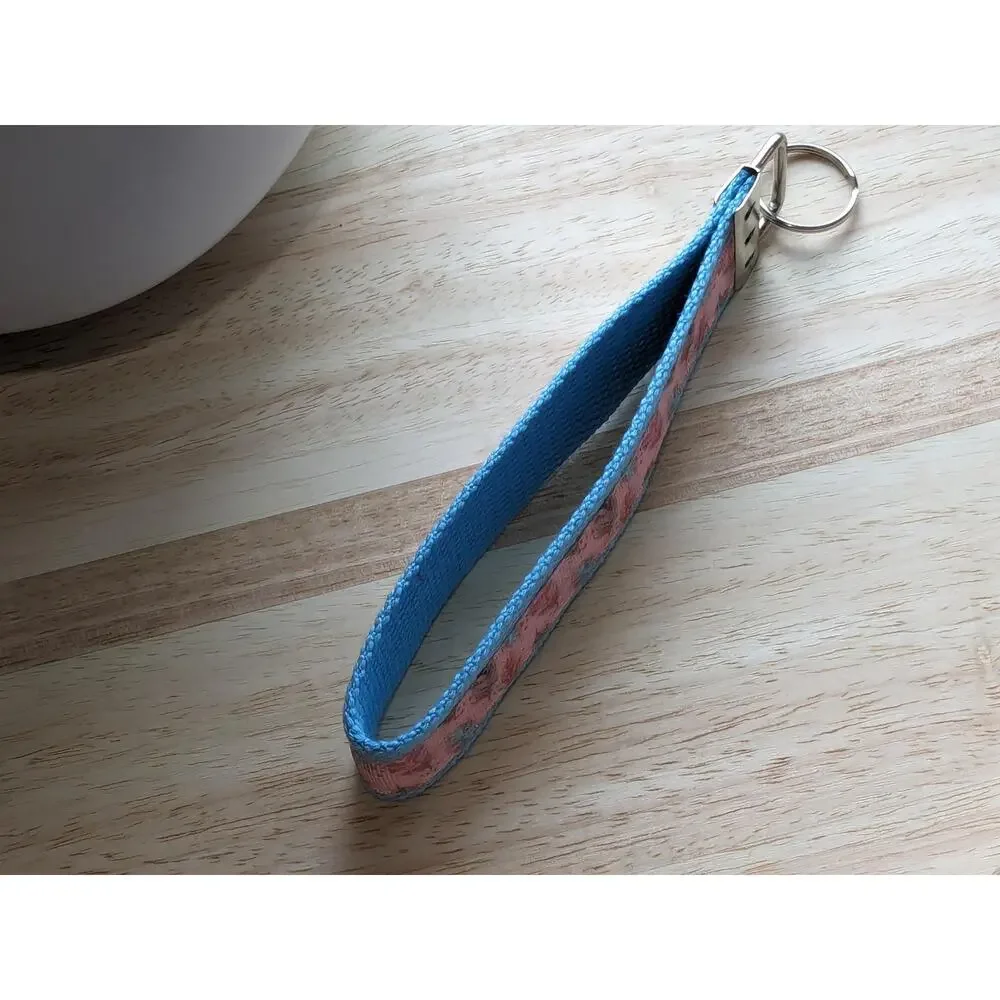 Feather Keychain Wristlet‎ Handmade Boho Fabric Key FOB Sturdy Farmhouse Teal